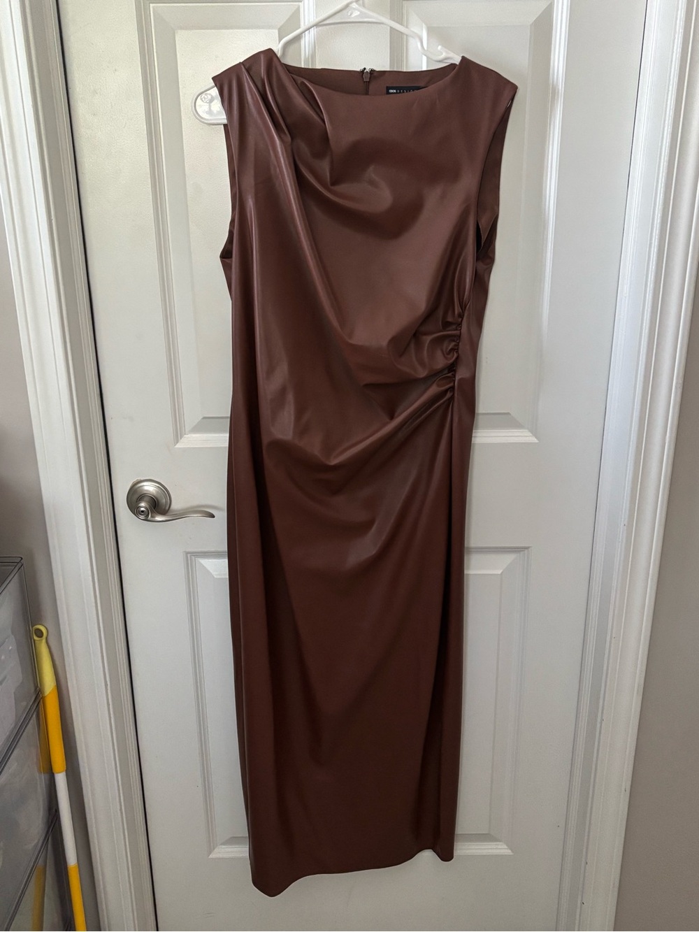 ASOS Design Faux Leather Draped MIDI Dress -8
